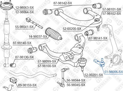 Stellox 51-98066-SX - Наконечник рульової тяги, кульовий шарнір autozip.com.ua