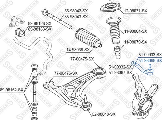 Stellox 51-98068-SX - Наконечник рульової тяги, кульовий шарнір autozip.com.ua