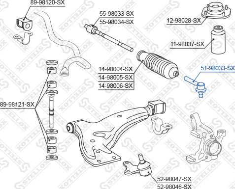 Stellox 51-98033-SX - Наконечник рульової тяги, кульовий шарнір autozip.com.ua