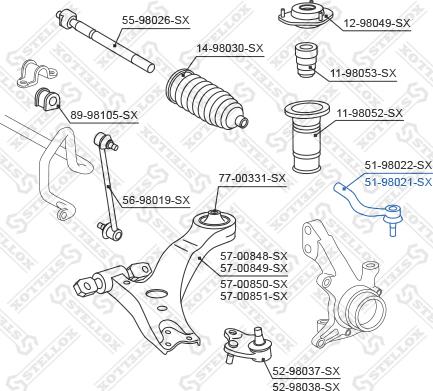 Stellox 51-98021-SX - Наконечник рульової тяги, кульовий шарнір autozip.com.ua