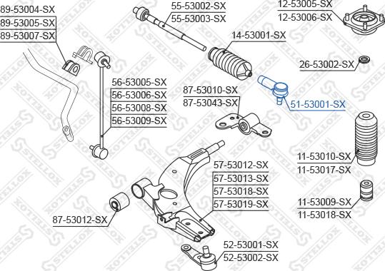 Stellox 51-53001-SX - Наконечник рульової тяги, кульовий шарнір autozip.com.ua