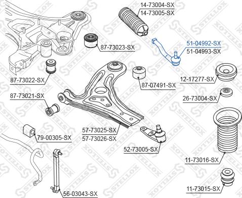 Stellox 51-04992-SX - Наконечник рульової тяги, кульовий шарнір autozip.com.ua