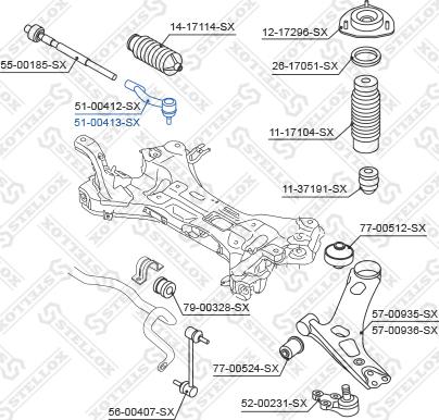 Stellox 51-00413-SX - Наконечник рульової тяги, кульовий шарнір autozip.com.ua