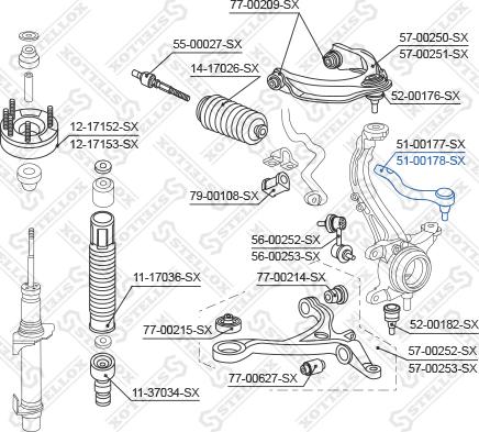 Stellox 51-00178-SX - Наконечник рульової тяги, кульовий шарнір autozip.com.ua