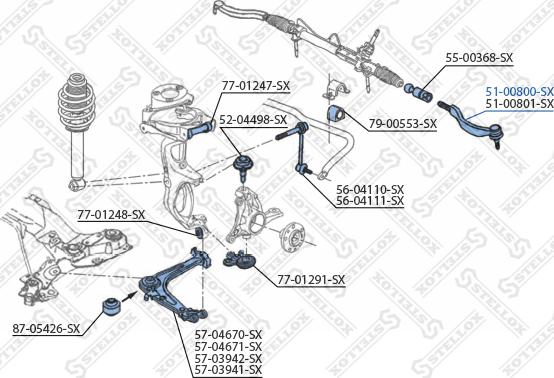 Stellox 51-00800-SX - Наконечник рульової тяги, кульовий шарнір autozip.com.ua