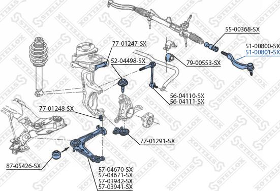 Stellox 51-00801-SX - Наконечник рульової тяги, кульовий шарнір autozip.com.ua