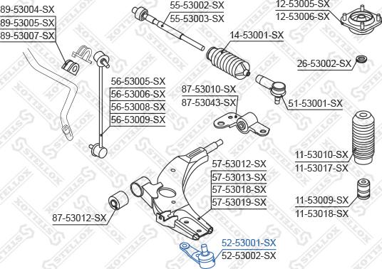 Stellox 52-53001-SX - Шарова опора, несучий / направляючий шарнір autozip.com.ua