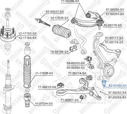 Stellox 52-00182-SX - Шарова опора, несучий / направляючий шарнір autozip.com.ua