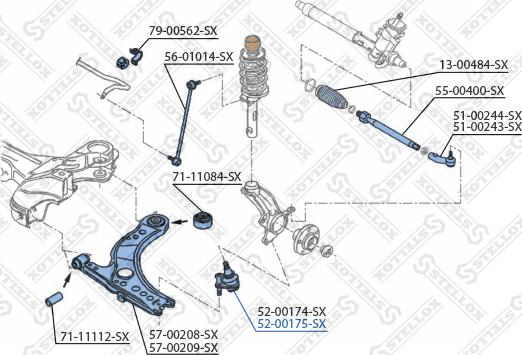 Stellox 52-00175-SX - Шарова опора, несучий / направляючий шарнір autozip.com.ua