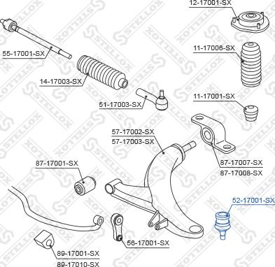 Stellox 52-17001-SX - Шарова опора, несучий / направляючий шарнір autozip.com.ua