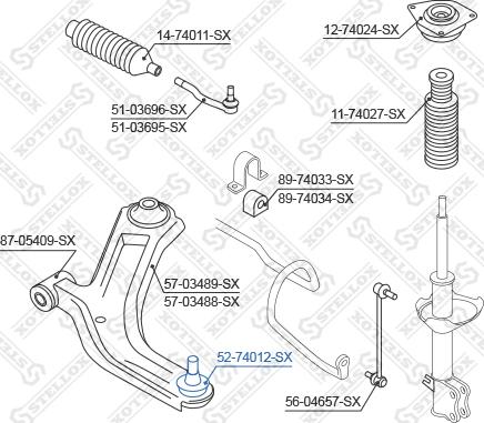 Stellox 52-74012-SX - Шарова опора, несучий / направляючий шарнір autozip.com.ua