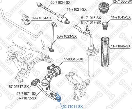 Stellox 52-71011-SX - Шарова опора, несучий / направляючий шарнір autozip.com.ua