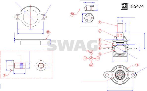 Swag 33 10 9936 - Осьовий шарнір, рульова тяга autozip.com.ua