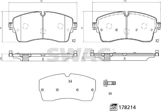 Swag 33 10 4431 - Гальмівні колодки, дискові гальма autozip.com.ua