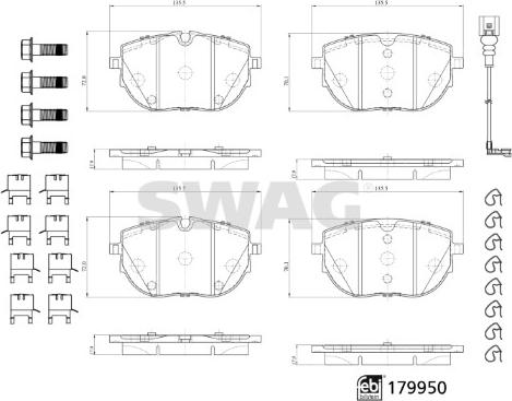 Swag 33 10 5568 - Гальмівні колодки, дискові гальма autozip.com.ua