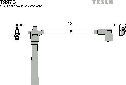 TESLA T997B - Комплект проводів запалювання autozip.com.ua