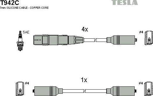 TESLA T942C - Комплект проводів запалювання autozip.com.ua