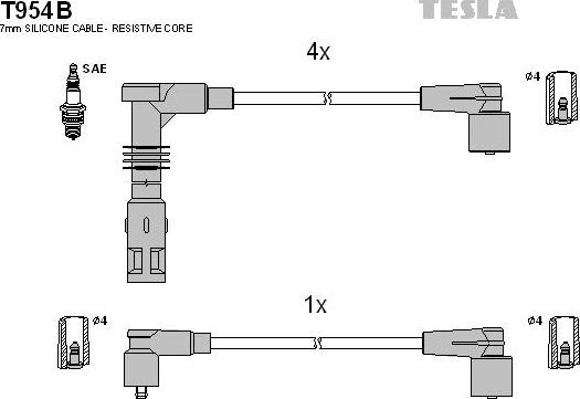 TESLA T954B - Комплект проводів запалювання autozip.com.ua