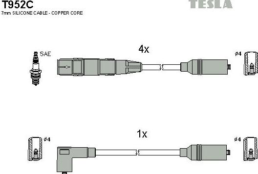 TESLA T952C - Комплект проводів запалювання autozip.com.ua
