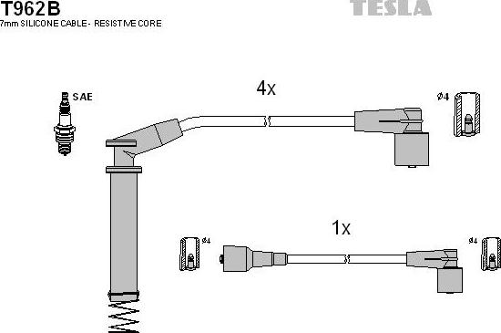 TESLA T962B - Комплект проводів запалювання autozip.com.ua