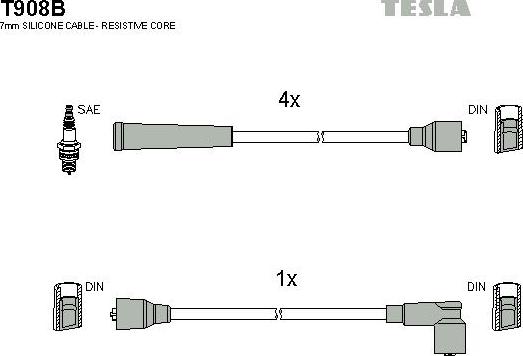 TESLA T908B - Комплект проводів запалювання autozip.com.ua