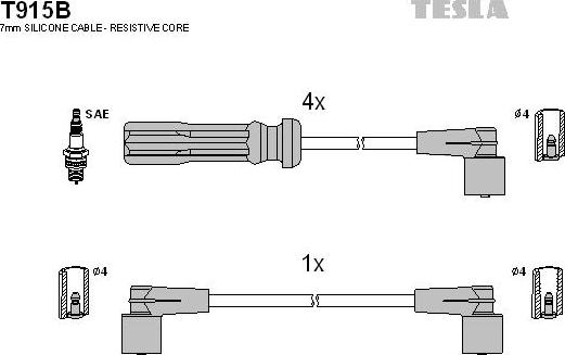 TESLA T915B - Комплект проводів запалювання autozip.com.ua