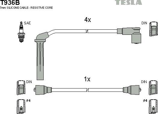 TESLA T936B - Комплект проводів запалювання autozip.com.ua