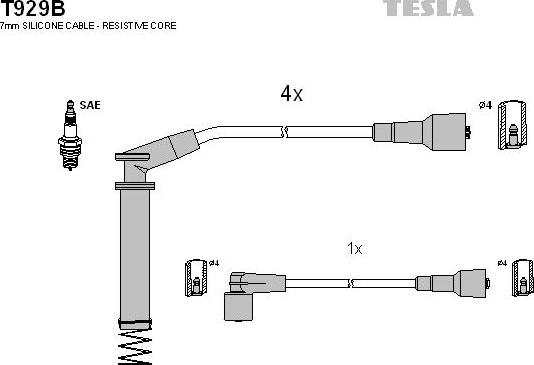 TESLA T929B - Комплект проводів запалювання autozip.com.ua