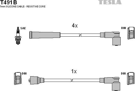 TESLA T491B - Комплект проводів запалювання autozip.com.ua