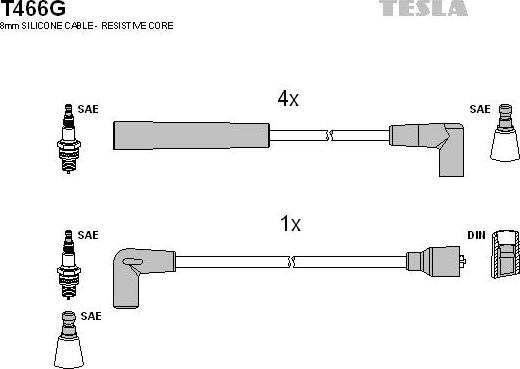 TESLA T466G - Комплект проводів запалювання autozip.com.ua