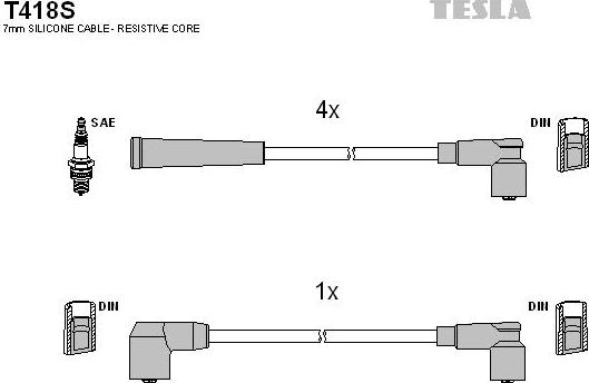 TESLA T418S - Комплект проводів запалювання autozip.com.ua
