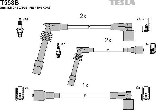 TESLA T558B - Комплект проводів запалювання autozip.com.ua