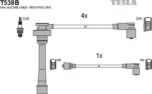 TESLA T538B - Комплект проводів запалювання autozip.com.ua