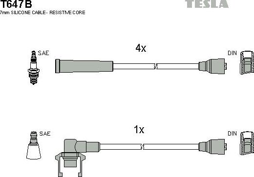 TESLA T647B - Комплект проводів запалювання autozip.com.ua
