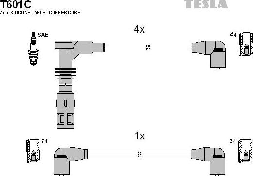 TESLA T601C - Комплект проводів запалювання autozip.com.ua