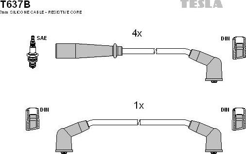 TESLA T637B - Комплект проводів запалювання autozip.com.ua