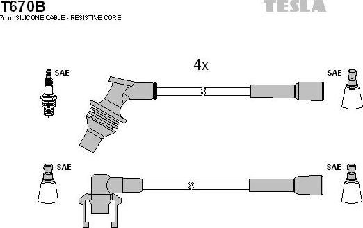 TESLA T670B - Комплект проводів запалювання autozip.com.ua