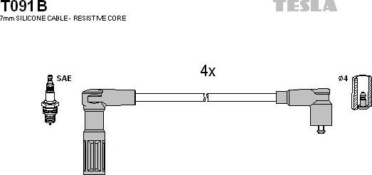 TESLA T091B - Комплект проводів запалювання autozip.com.ua