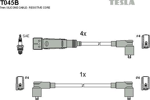 TESLA T045B - Комплект проводів запалювання autozip.com.ua