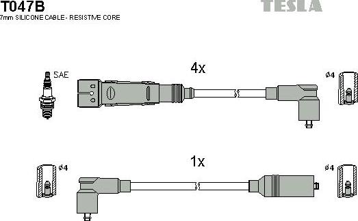 TESLA T047B - Комплект проводів запалювання autozip.com.ua