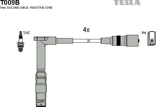 TESLA T009B - Комплект проводів запалювання autozip.com.ua