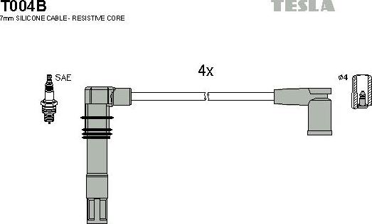 TESLA T004B - Комплект проводів запалювання autozip.com.ua