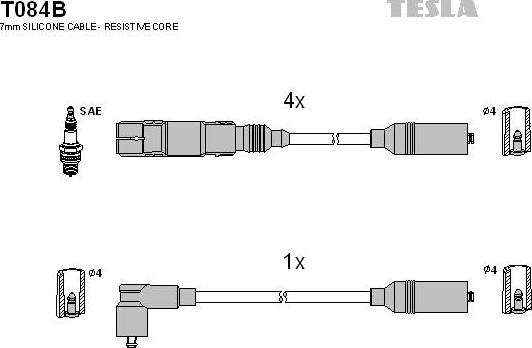 TESLA T084B - Комплект проводів запалювання autozip.com.ua