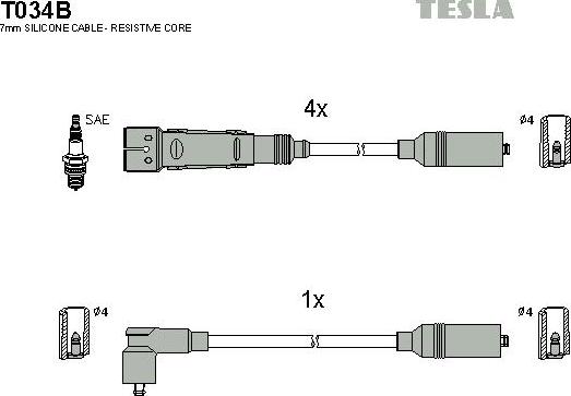 TESLA T034B - Комплект проводів запалювання autozip.com.ua