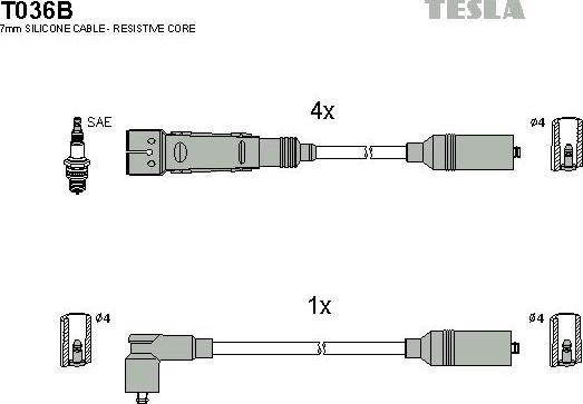 TESLA T036B - Комплект проводів запалювання autozip.com.ua