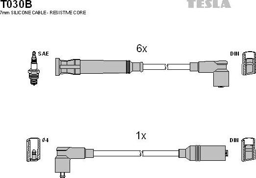TESLA T030B - Комплект проводів запалювання autozip.com.ua