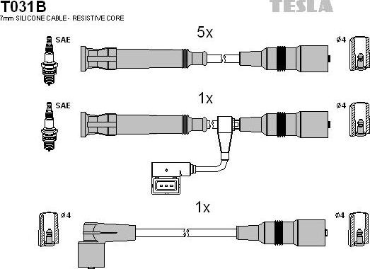 TESLA T031B - Комплект проводів запалювання autozip.com.ua