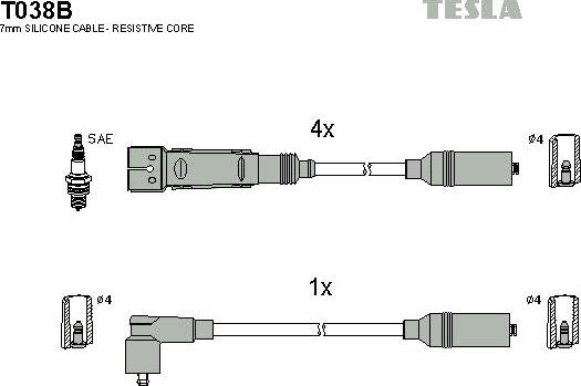 TESLA T038B - Комплект проводів запалювання autozip.com.ua