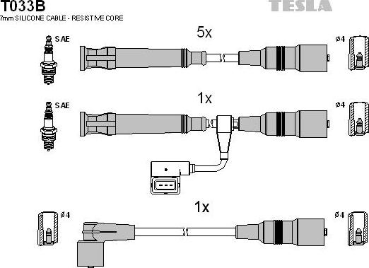 TESLA T033B - Комплект проводів запалювання autozip.com.ua