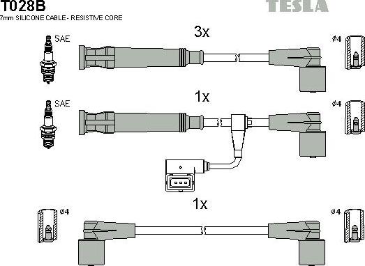 TESLA T028B - Комплект проводів запалювання autozip.com.ua